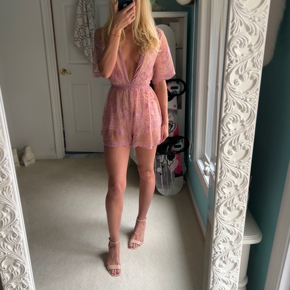 Pink Honey Punch Lace Floral Romper - Picture 1 of 4